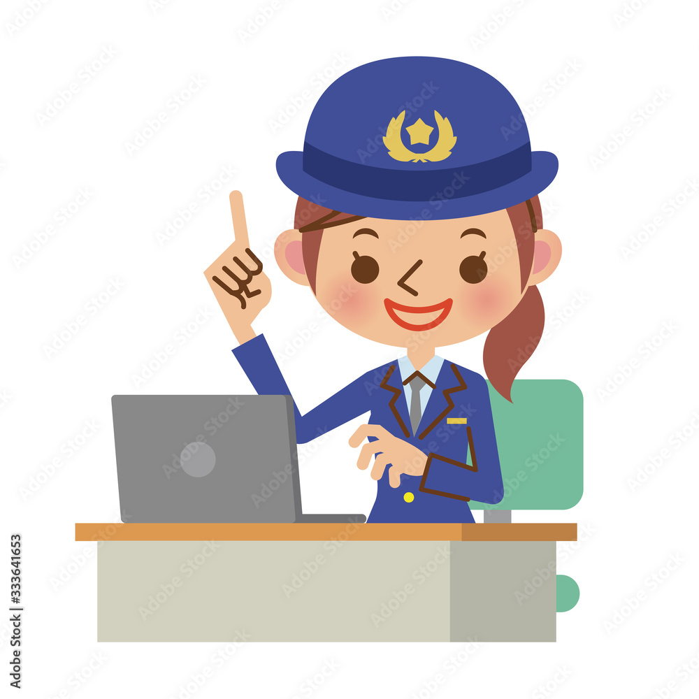 ノートパソコンを使いながら解説する女性警察官