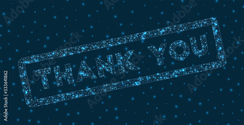 Thank you word in digital style. Glowing geometric thank you badge. Elegant vector illustration.