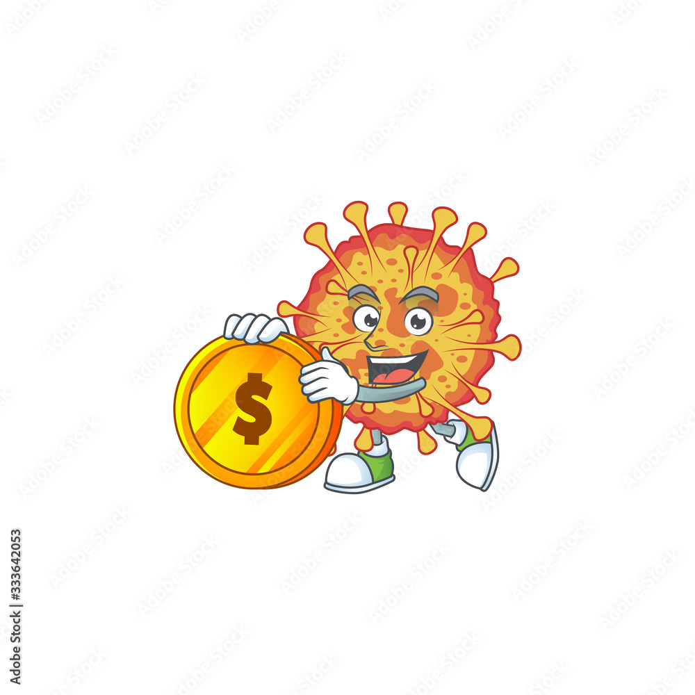mascot cartoon character style of epidemic COVID19 showing one finger gesture