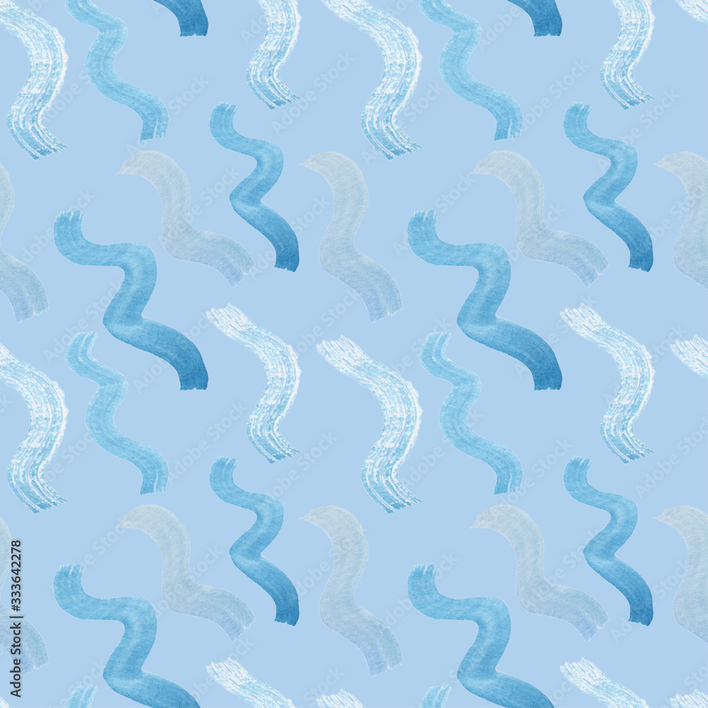Seamless watercolor painted pattern with blue waves on a blue background Seamless watercolor painted pattern with blue waves on a blue background