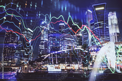 Photography Financial chart on city scape with tall buildings background multi exposure