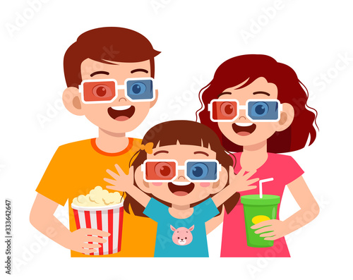 happy cute little kid girl with movie with mom and dad