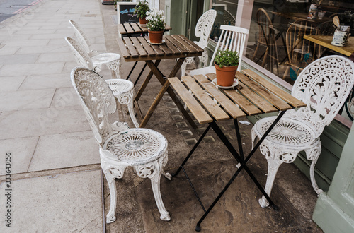 Photography Empty coffee and restaurant terrace with tables and chairs london
