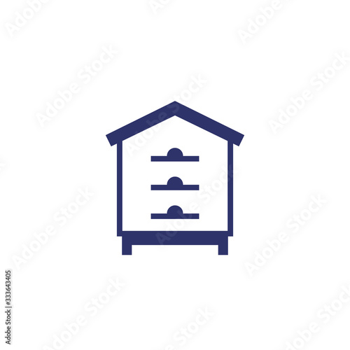 Hive, bee house icon on white