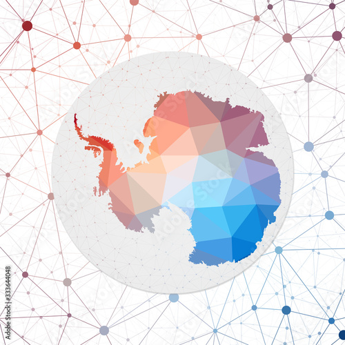 Abstract vector map of Antarctica. Technology in the country geometric style poster. Polygonal Antarctica map on 3d triangular mesh background. EPS10 Vector.