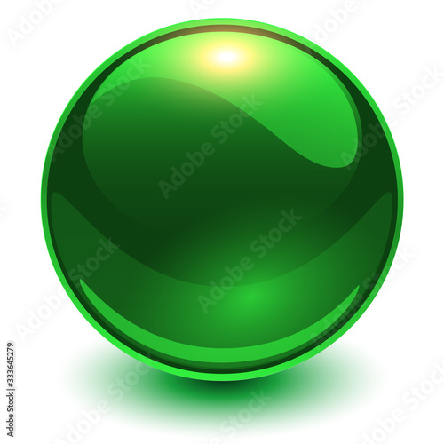 Shiny sphere green, glass vector 3D ball.