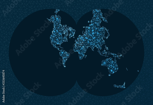Global network. Eisenlohr projection. World Network. Beautiful connections map. Vector illustration.