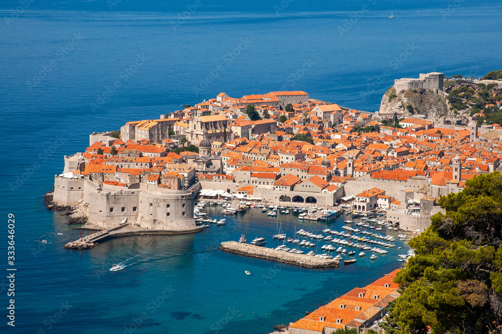 View to the Old Port and Old Town of Dubrovnik, Croatia
