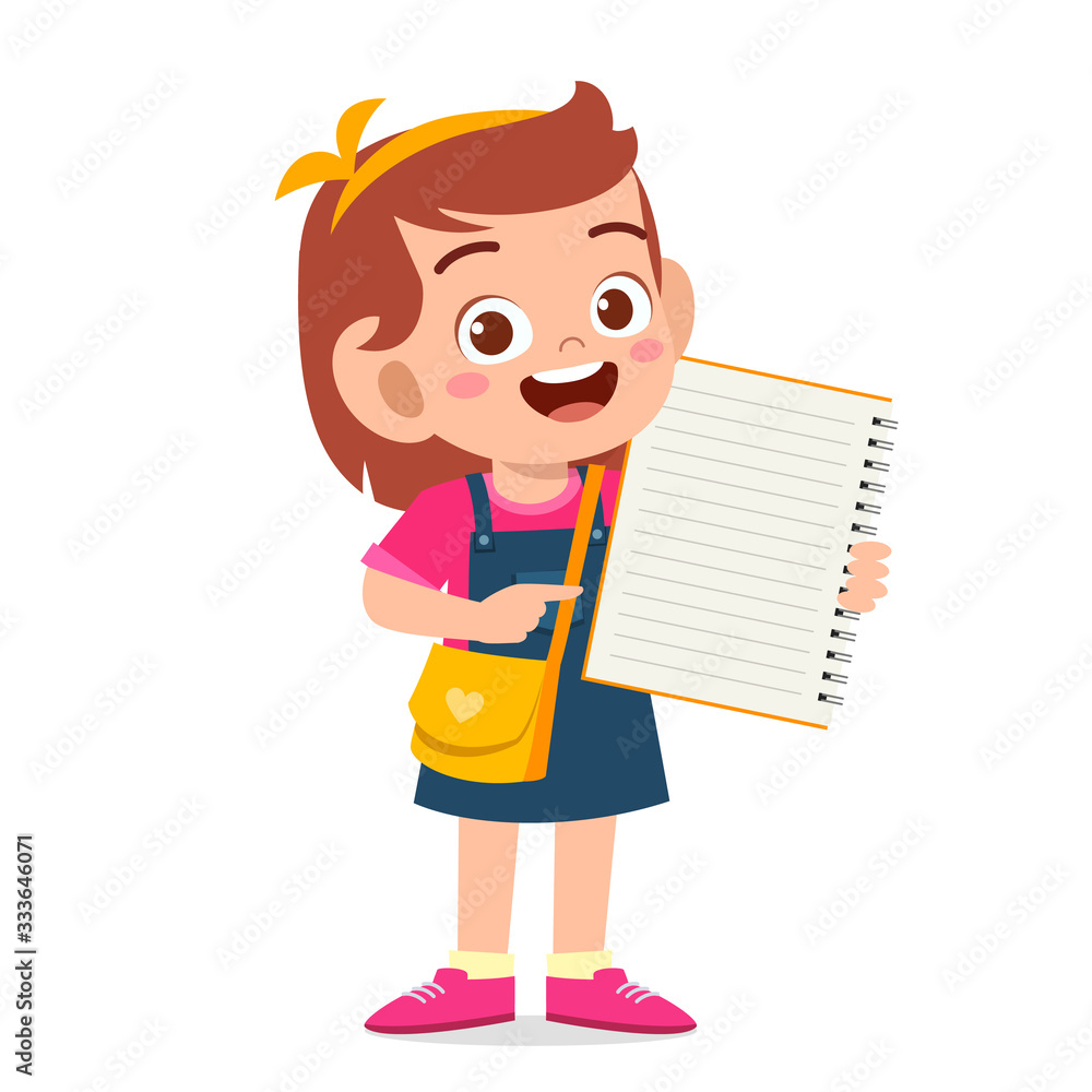 happy cute little kid girl hold notebook and pencil happy cute little kid girl hold notebook and pencil
