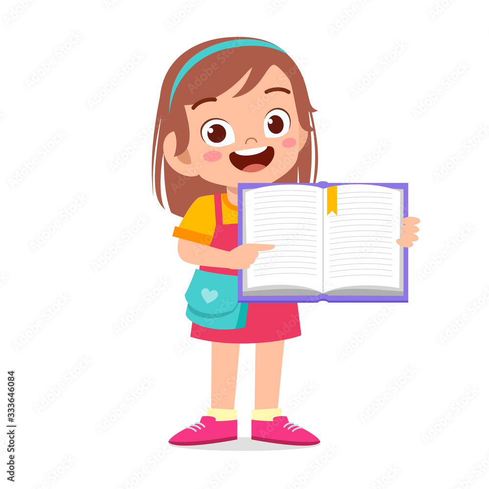 happy cute little kid girl carry blank book happy cute little kid girl carry blank book