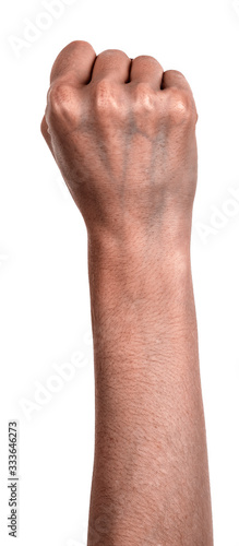 Female black hands isolated white background showing gesture clenched fist. african woman hands showing different gestures