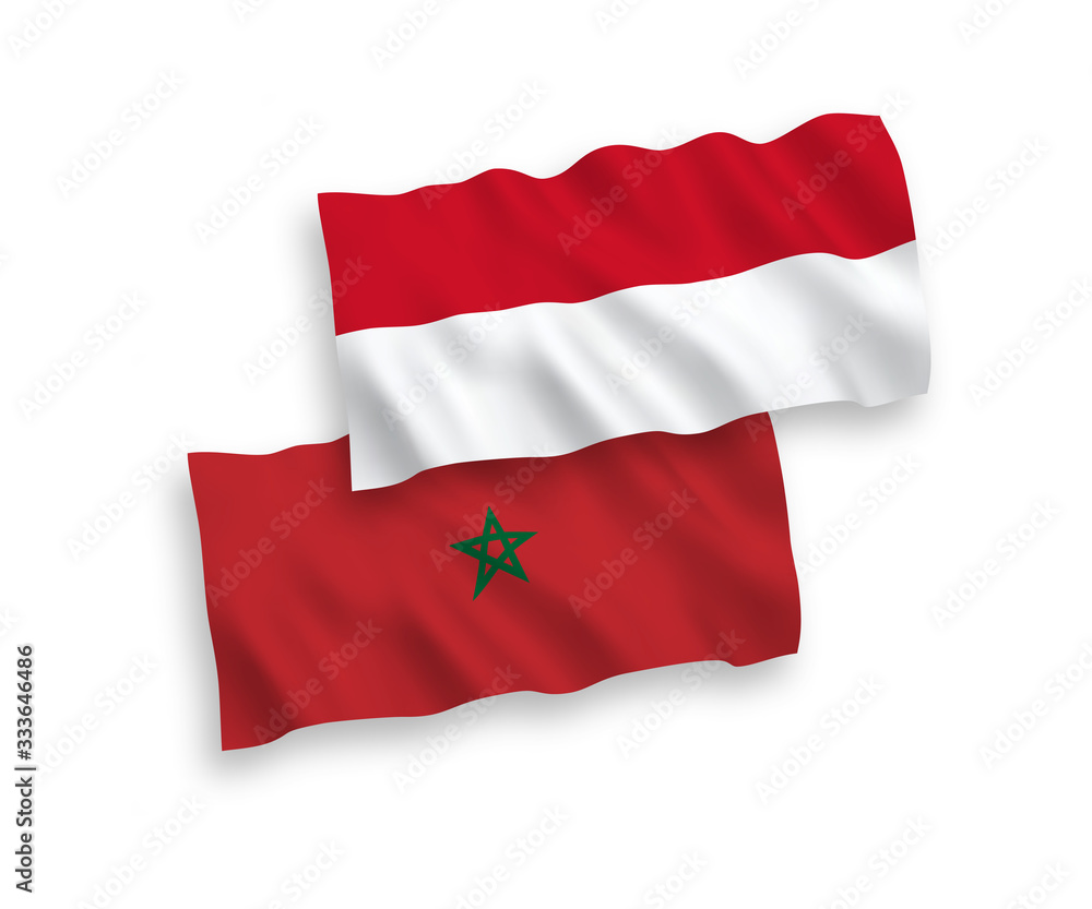 Flags of Indonesia and Morocco on a white background Flags of Indonesia and Morocco on a white background