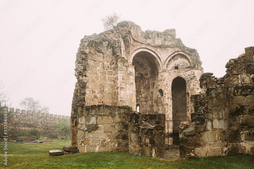Ninotsminda Village, Kakheti Region, Georgia. Ruins Of Old Church Monastery Of Saint Nino, Ninotsminda Near Sagarejo. Monastery Was One Of Most Important Spiritual And Educational Centers In Georgia.