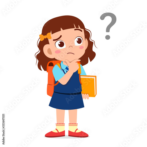 cute little kid girl confused with question mark