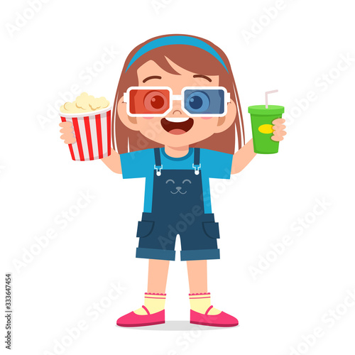 happy cute little kid girl wear 3d glasses