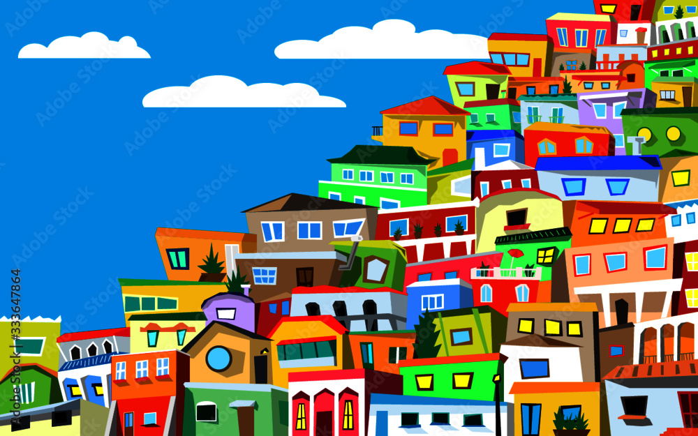 Stacked houses in cartoon style