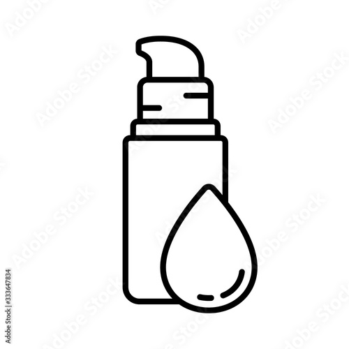 Concealer with beauty blender icon. Linear logo of cosmetics. Black illustration of set for applying base on face under makeup, masking skin imperfections. Contour isolated vector on white background