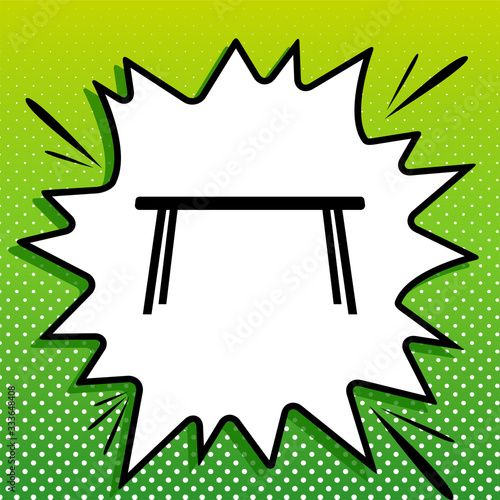 Table sign. Black Icon on white popart Splash at green background with white spots. Illustration.