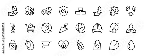 Ecology Icon Set, Vector lines, contains icons such as photosynthesis, Enviroment protection, Eco-friendly package, growth time, Editable stroke, perfect 48x48 pixels, White background