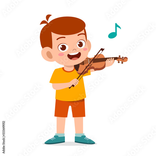 happy cute little kid boy play violin
