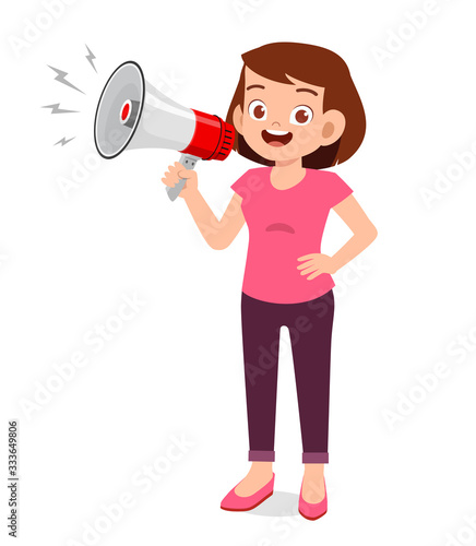 happy good looking woman holding a megaphone