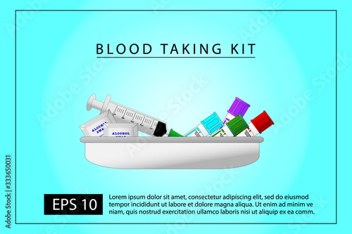 Blood taking kit vector, Syringe, Needle and Blood Collection Tube