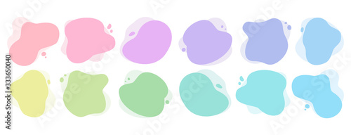 Set of colourful vector liquid splash shape backgrounds for WEB and APP design. Isolated vector elements. Rounded, digital water shapes. Landing page design items.