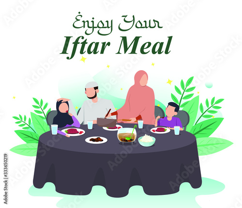 Modern Flat Illustration Iftar Family for Ramadan and Islamic