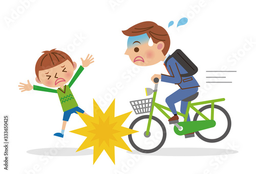 自転車で子供にぶつかるビジネスマン