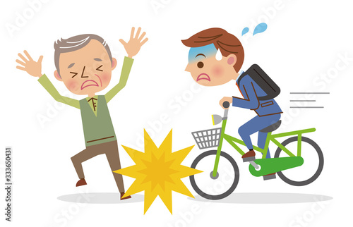 自転車で老人にぶつかるビジネスマン
