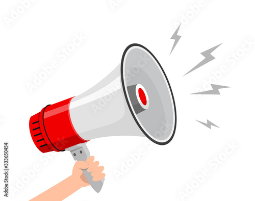 hand holding a red and white megaphone