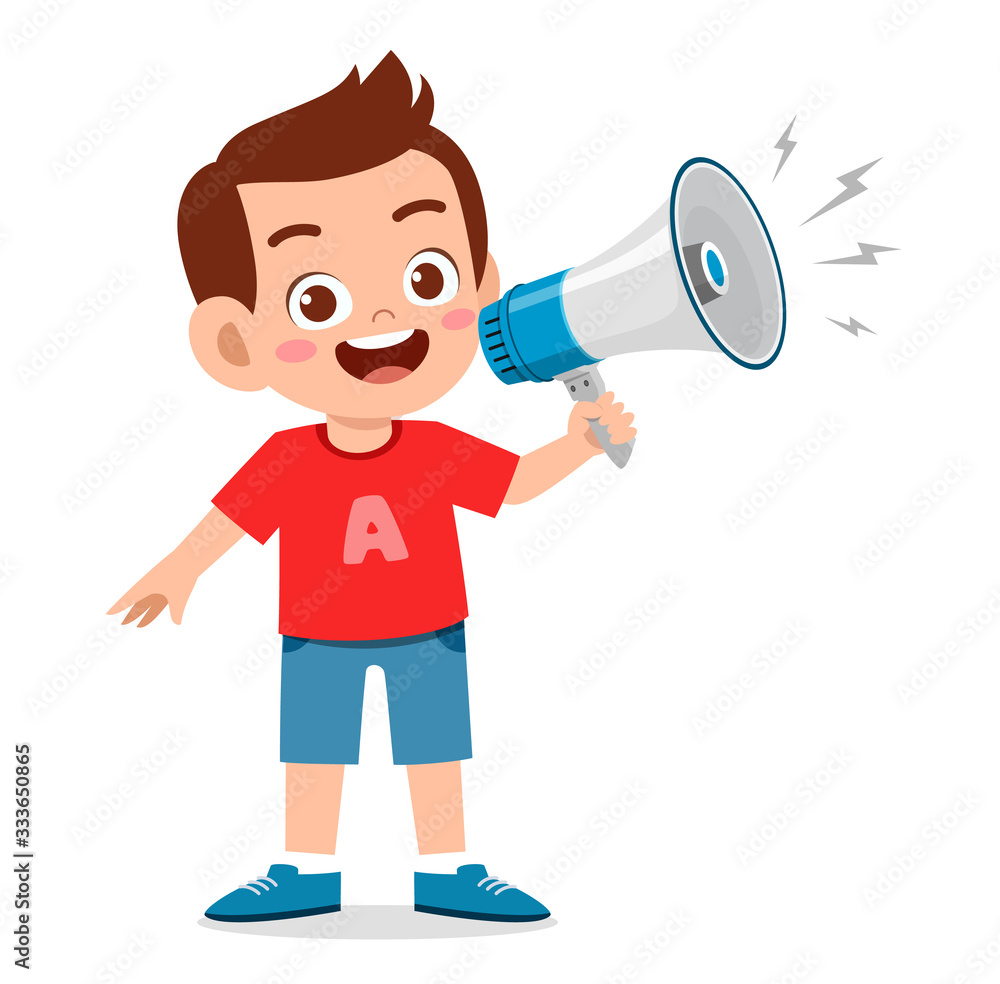 happy cute little kid boy holding megaphone happy cute little kid boy holding megaphone