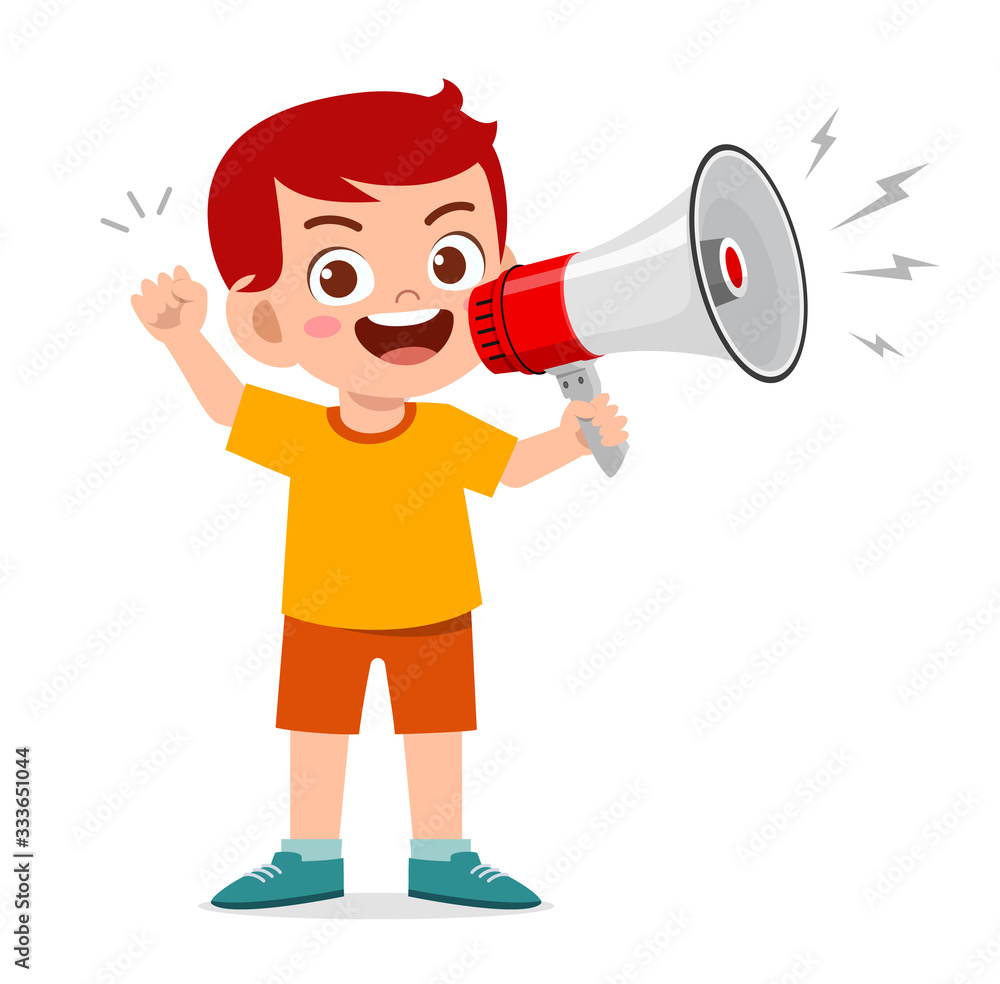 happy cute little kid boy holding megaphone happy cute little kid boy holding megaphone