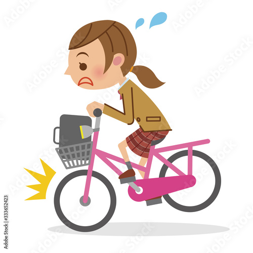 自転車に急ブレーキをかける女子生徒