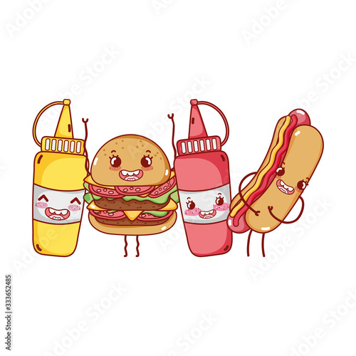 fast food cute burger hot dog mustard sauces cartoon character