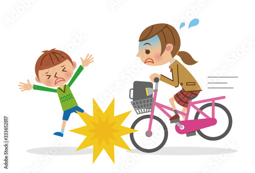 自転車で子供にぶつかる女子生徒