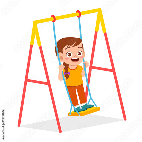 happy cute little kid girl play swing