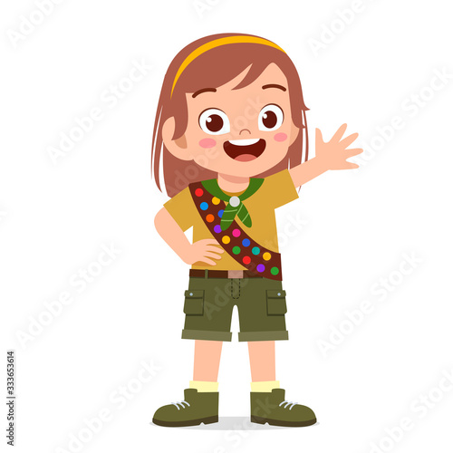 happy cute little kid girl wear scout uniform