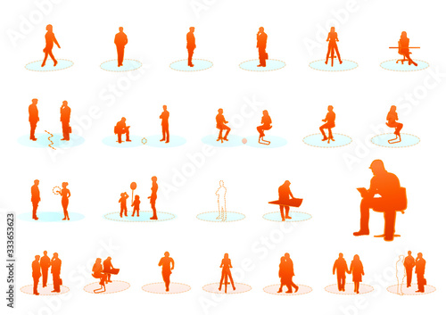 Risques de transmission liés aux relations sociales et professionnelles - silhouettes isolées