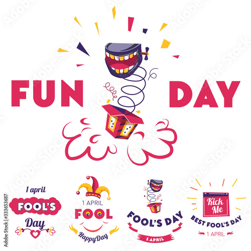 Aprils fool fun day, holiday celebration banners set