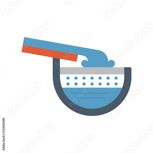 Rain gutter icon with half round shape and water drop. Include gutter guard also called gutter cover or gutter protection made from aluminum or plastic for protection from clogged and reduce cleaning.