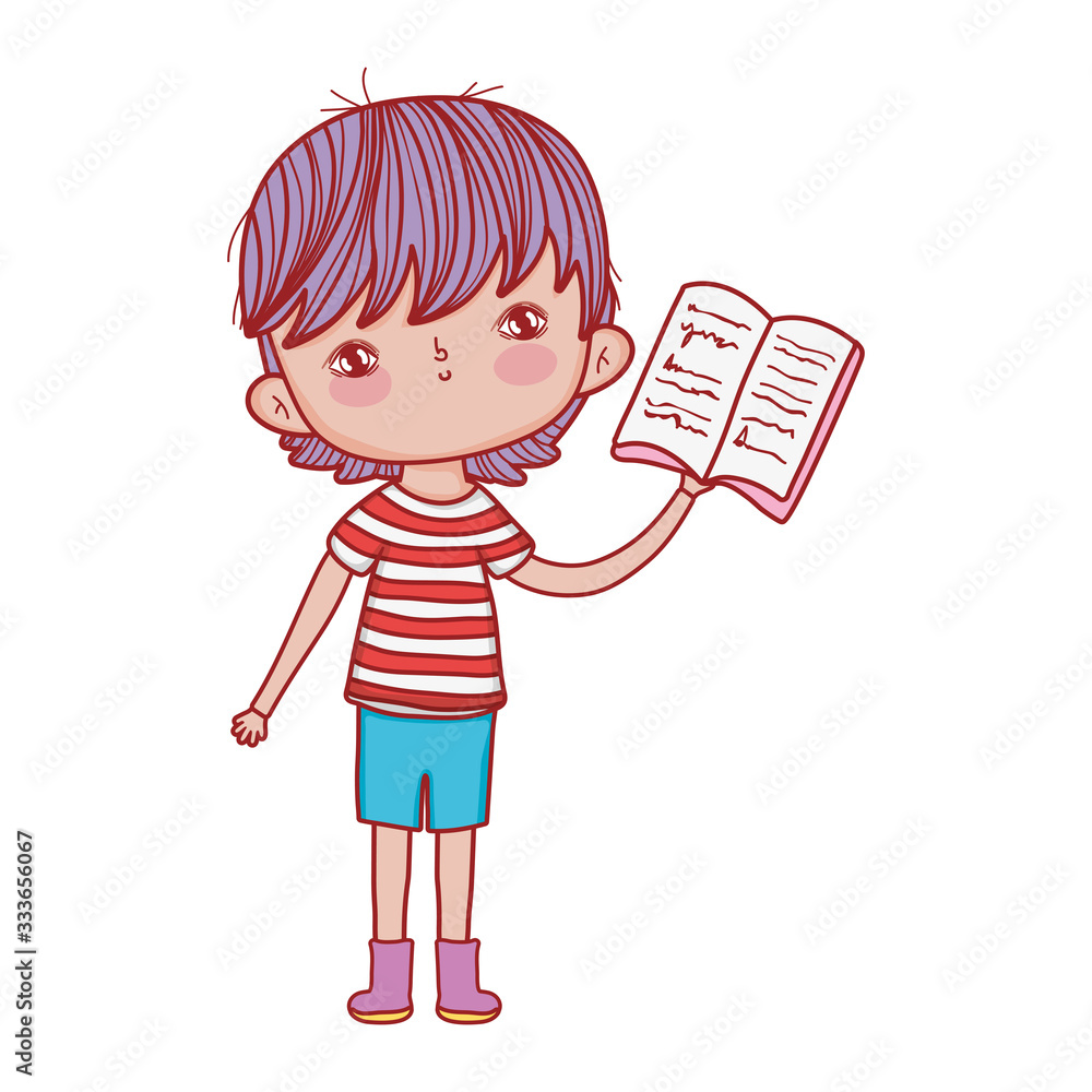 book day, little boy reading textbook isolated design book day, little boy reading textbook isolated design