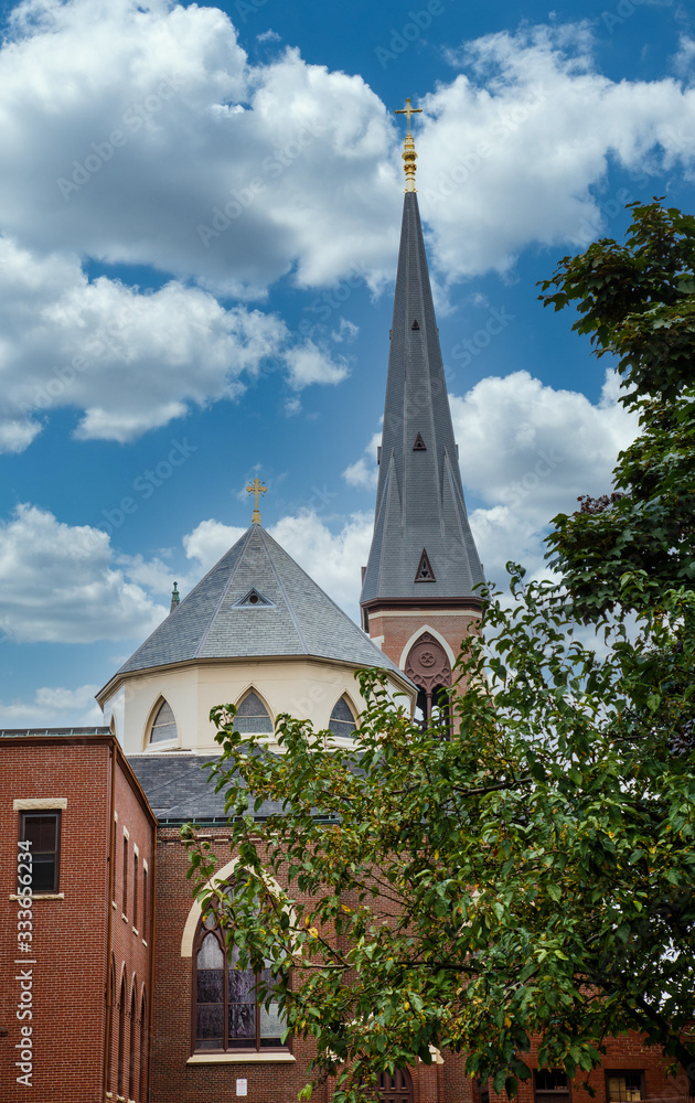 A Church Dome and Tower in Portland, Maine