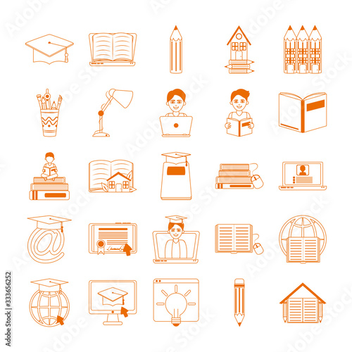 home education school learn supplies icons set line color style icon