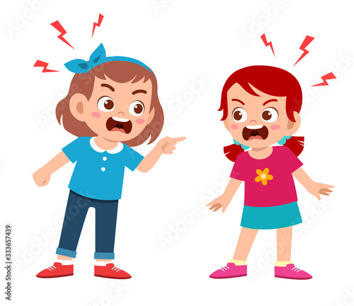 cute kid boy and girl fight and argue