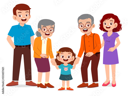 happy cute old man and woman with family together