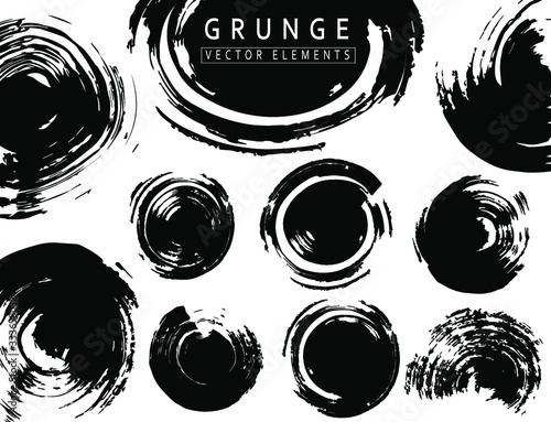 Grunge collection. Vector black brush strokes. Dry round smears