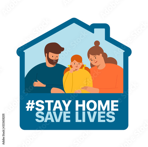 Stay at home, save the lives of the people of the coronavirus COVID-19. Family smiles and stay together at home