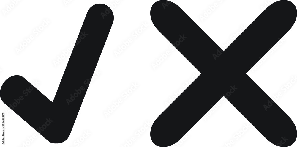 Tick and cross icons. Green checkmark OK and red X icons, Circle shape symbols YES and NO button for vote Tick and cross icons. Green checkmark OK and red X icons, Circle shape symbols YES and NO button for vote