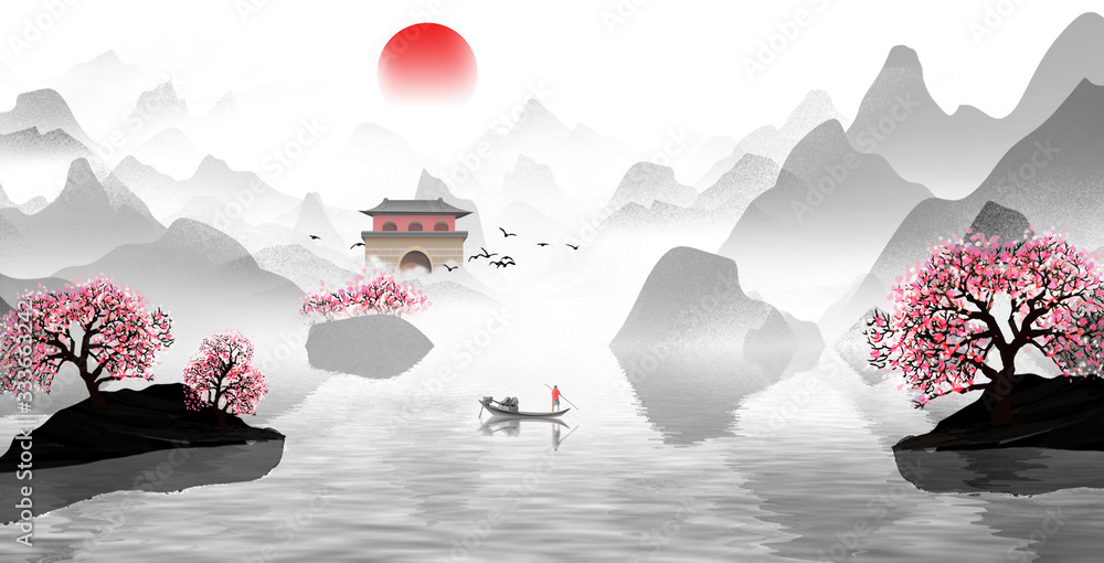 水墨山水画 かわいらしく 水墨山水画 かわいらしく
